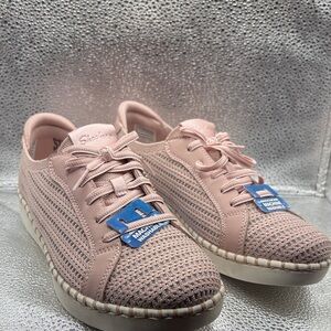Skechers Women’s Blush Pink Knit Lace-Up Sneakers